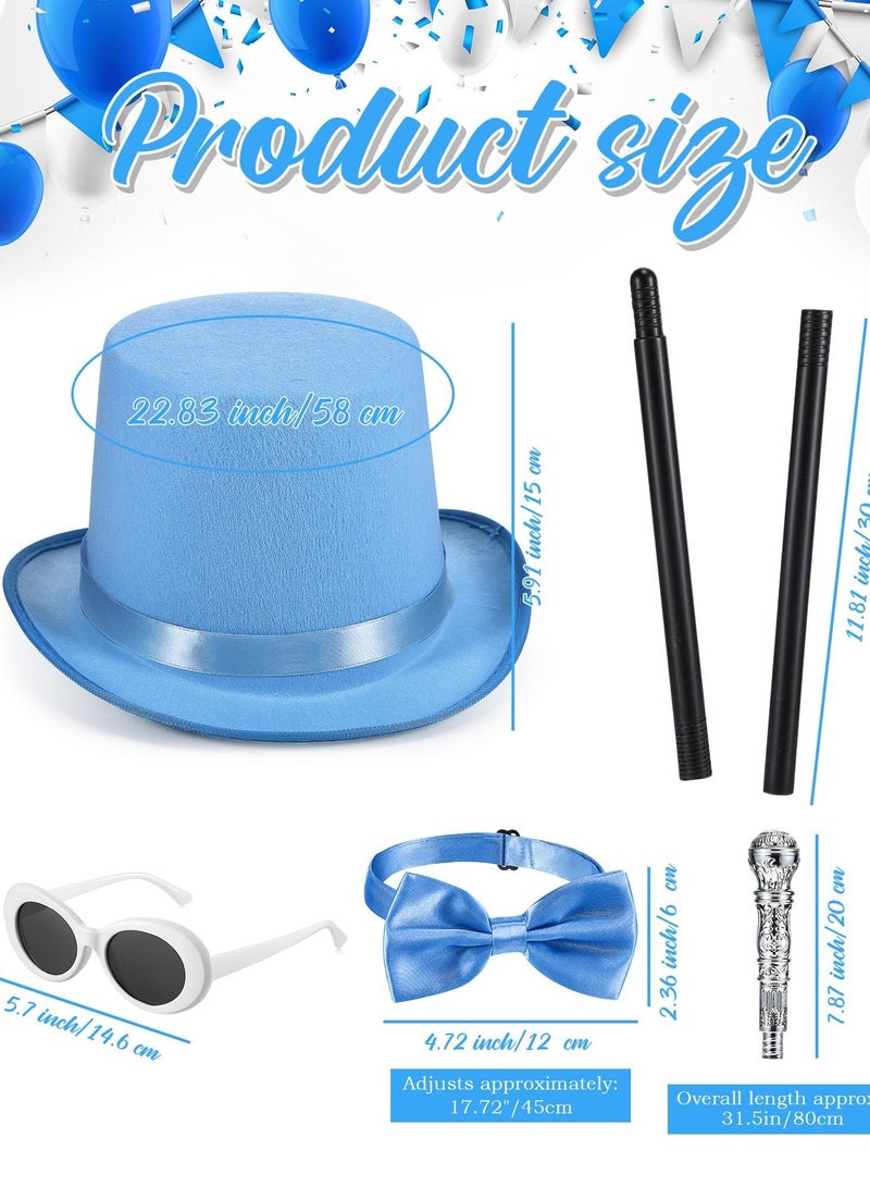 SOLARAE 4 Pcs Top Hat Costume Set Men's 1920s Includes Silver Walking Scepter Oval Retro Sunglasses Bow Tie for Parade Party Dance Recitals - Image 4