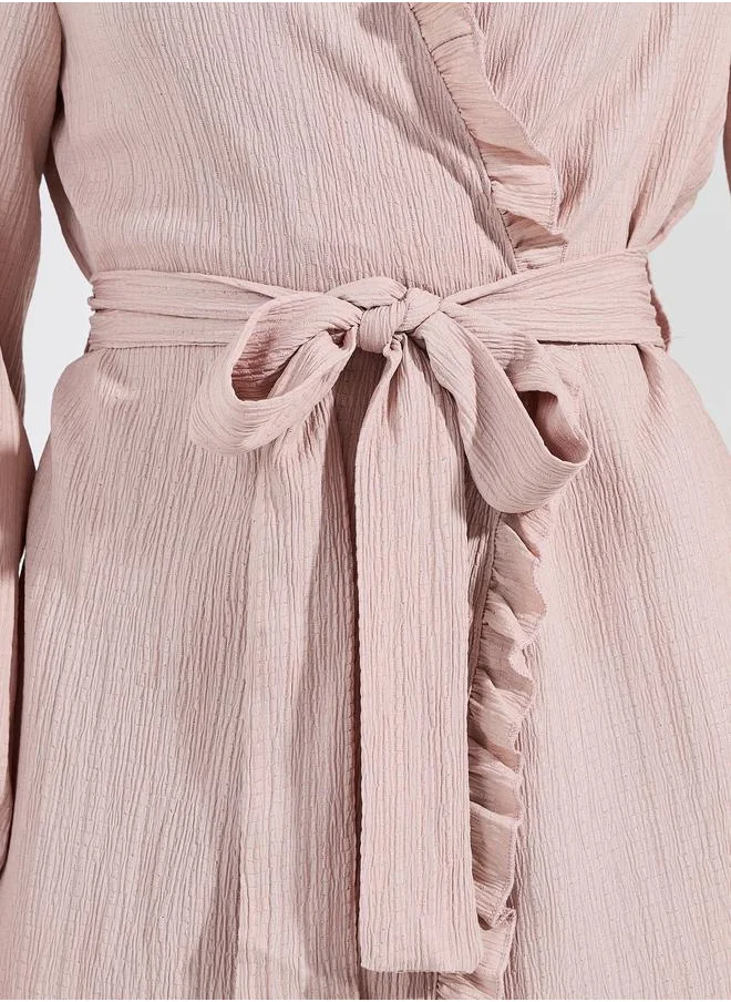 ستايلي Ruffle Detail Gathered Sleeve Robe