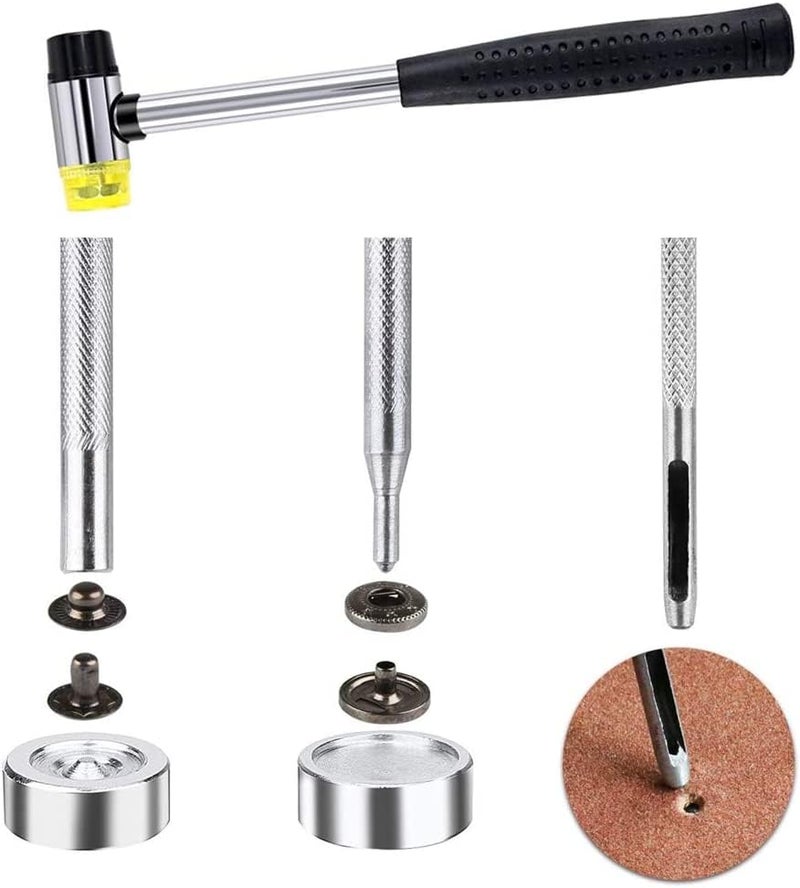 Qfun 120 Set Snap Fasteners Kit for Leather 12mm Metal Button Snaps Press Studs with 4 Setter Tools, 1 Hammer, 4 Color Leather Snaps for Clothes, Jackets, Jeans Wears, Bracelets, Bags - Image 3