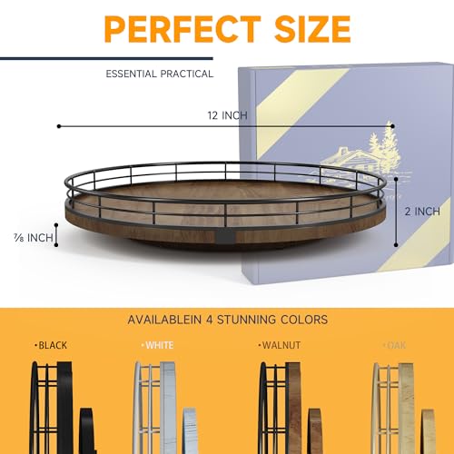 AMH Farmhouse Oak 12" Lazy Susan Turntable Organizer for Cabinet, Round Wooden Lazy Susan Organization and Storage for Dining Table, Pantry, Kitchen, Countertop, Cupboard,Home Decor, Walnut Wood - Image 5