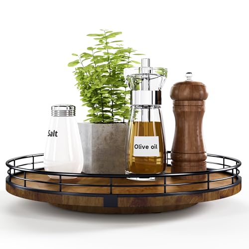 AMH Farmhouse Oak 12" Lazy Susan Turntable Organizer for Cabinet, Round Wooden Lazy Susan Organization and Storage for Dining Table, Pantry, Kitchen, Countertop, Cupboard,Home Decor, Walnut Wood - Image 1