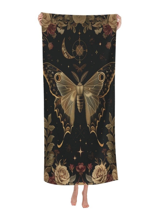 VODRM Gothic Moth Beach Towel, 32x52in Microfiber Quick Dry Moon Goth Floral Celestial Flower Retro Bath Towels, Soft Lightweight Oversized Sand Free, for Travel Pool Swimming Gym Decor, Gifts - Image 1