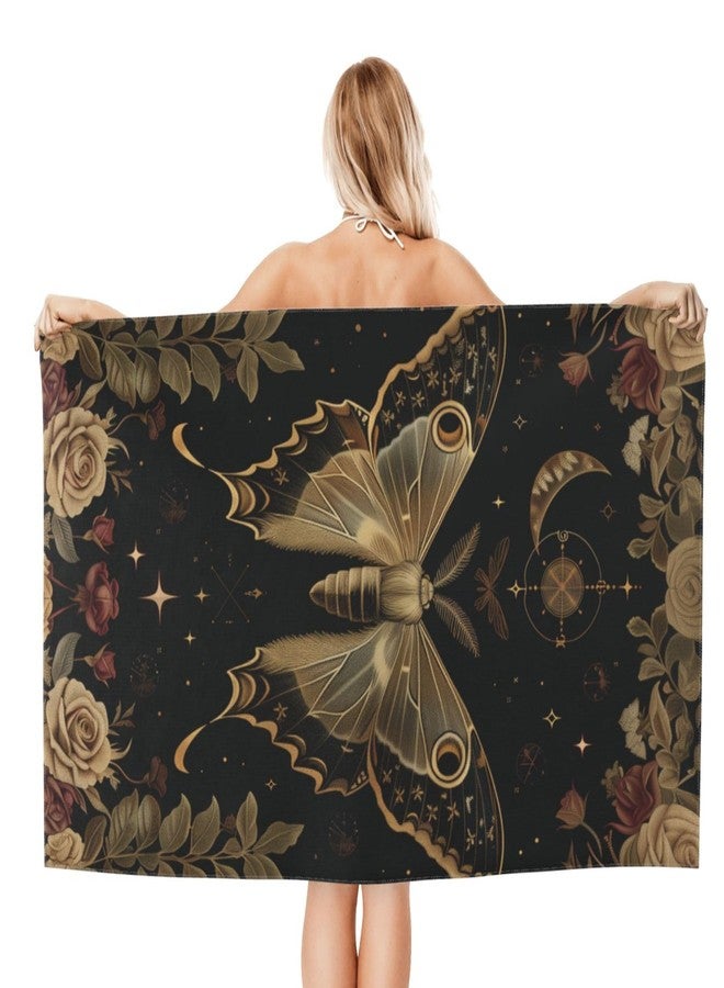 VODRM Gothic Moth Beach Towel, 32x52in Microfiber Quick Dry Moon Goth Floral Celestial Flower Retro Bath Towels, Soft Lightweight Oversized Sand Free, for Travel Pool Swimming Gym Decor, Gifts - Image 2