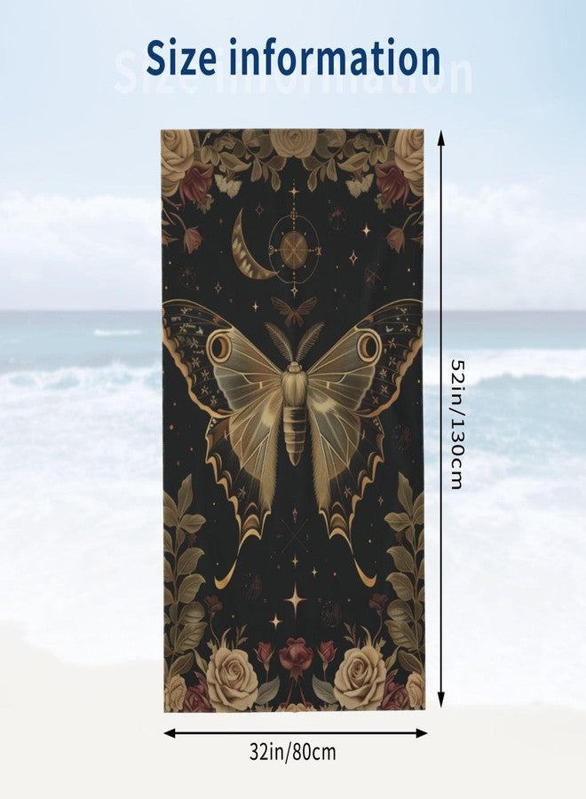 VODRM Gothic Moth Beach Towel, 32x52in Microfiber Quick Dry Moon Goth Floral Celestial Flower Retro Bath Towels, Soft Lightweight Oversized Sand Free, for Travel Pool Swimming Gym Decor, Gifts - Image 4
