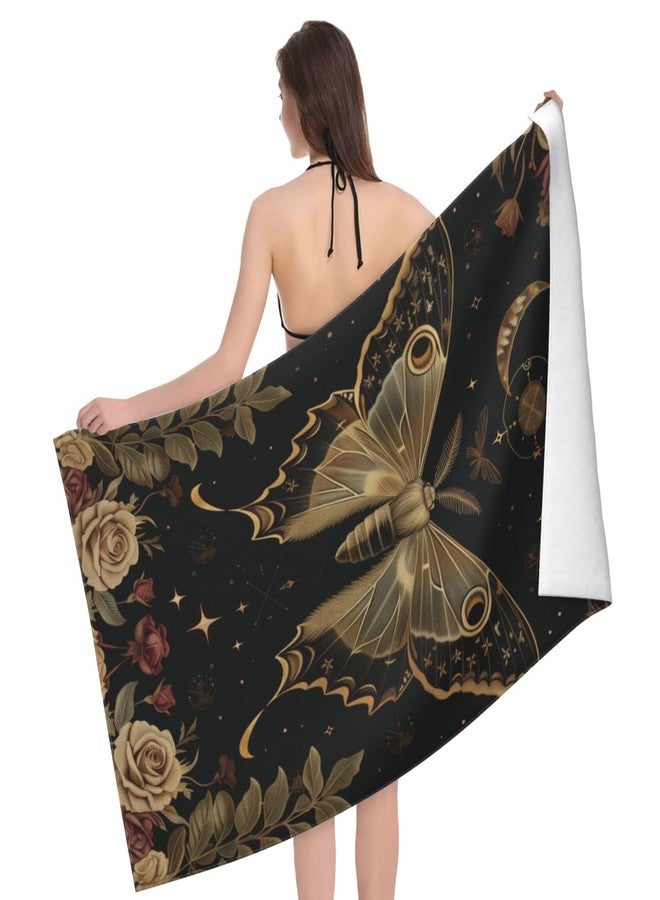 VODRM Gothic Moth Beach Towel, 32x52in Microfiber Quick Dry Moon Goth Floral Celestial Flower Retro Bath Towels, Soft Lightweight Oversized Sand Free, for Travel Pool Swimming Gym Decor, Gifts - Image 3