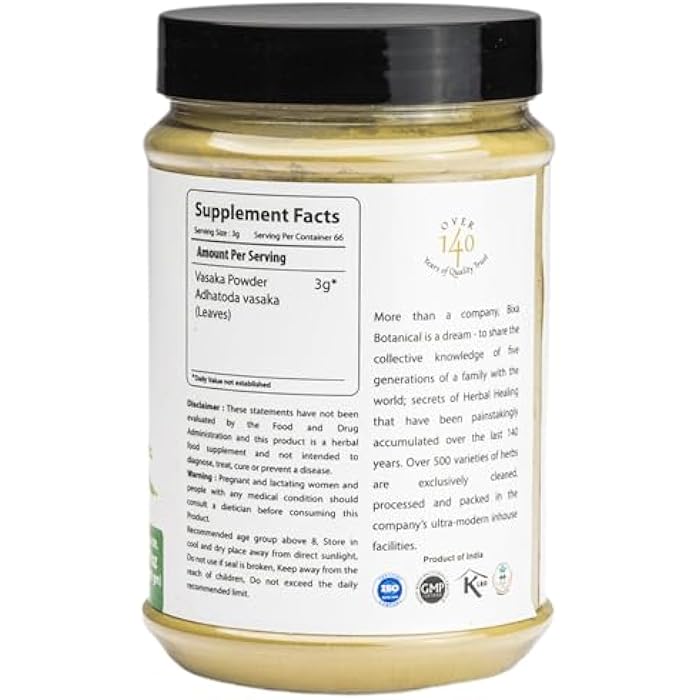 bixa BOTANICAL Vasaka Leaf Powder (Adhatoda vasaka) 200g (7 Oz)- | Herbal Supplement - Image 2