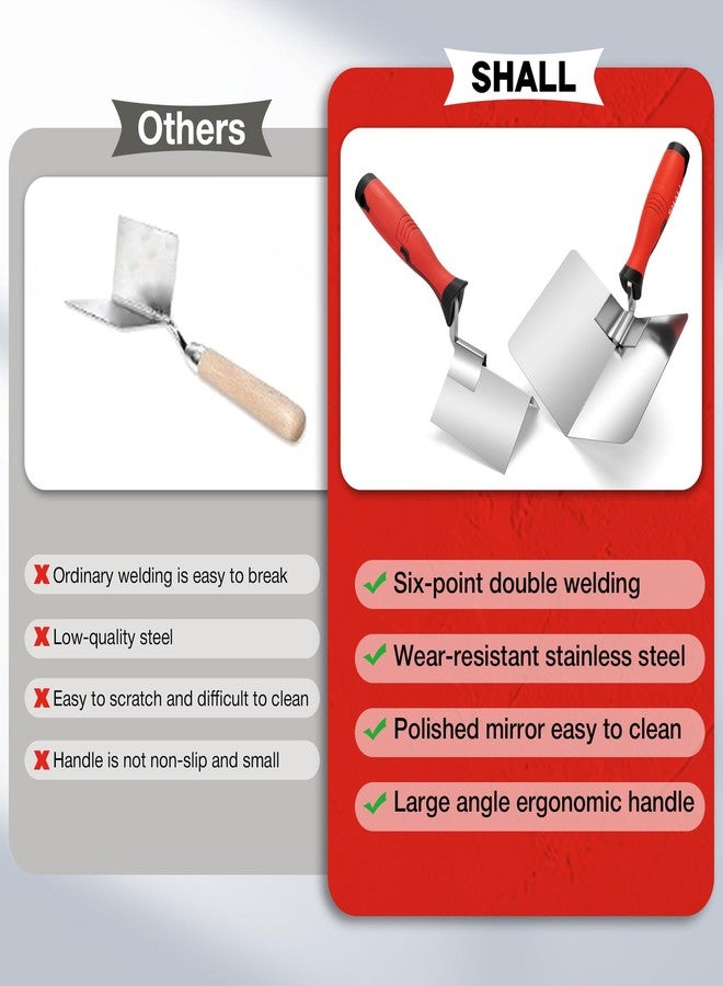 SHALL Stainless Steel Corner Trowel Set, Inner & Outer Angled Trowels for Plastering and Edging, Professional Hand Tool for Home & Industrial Use - Image 4