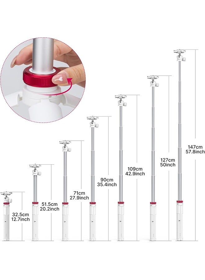 ULANZI MT-44 Extendable Selfie Stick Tripod, 59 Vlog Stand with 2 in 1 Phone Clip, 360 Ball Head Camera Tripod for iPhone, Sony, Canon Action Camera, Lightweight for Travel White - Image 4