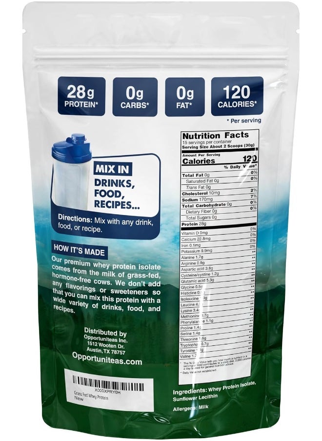 Opportuniteas Grass Fed Whey Protein Powder Isolate Natural, Unflavored, Easy To Mix Non Gmo And Gluten Free 0.5Kg (454 Grammes)  - Image 2