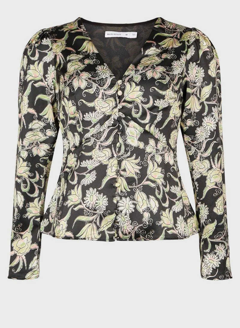 WAREHOUSE Button Detail V-Neck Top