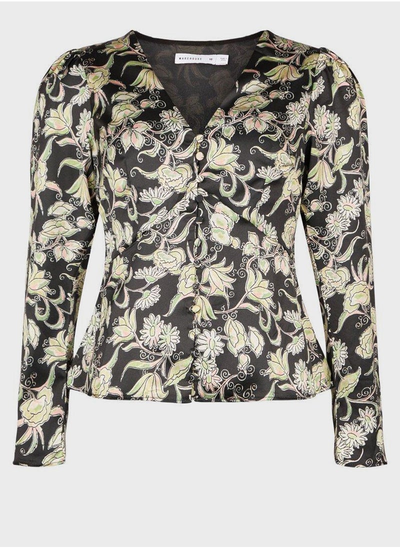 WAREHOUSE - Button Detail V-Neck Top - Image 1