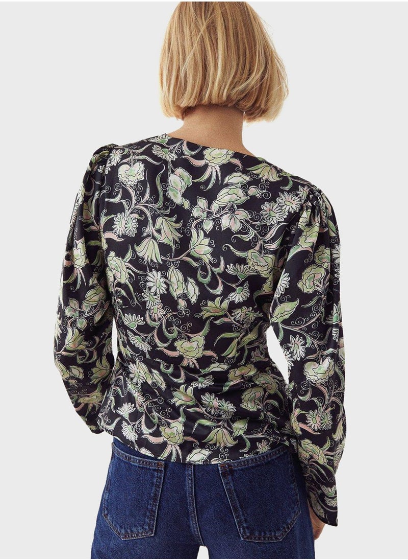 WAREHOUSE - Button Detail V-Neck Top - Image 1