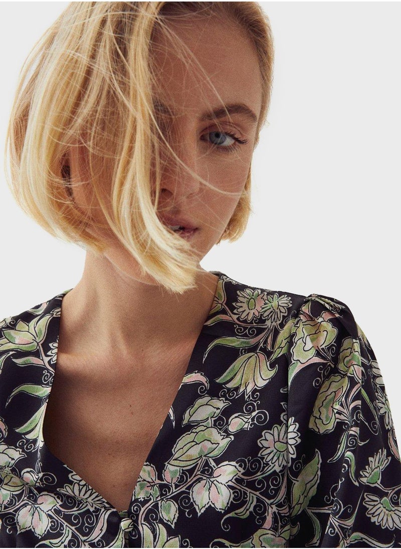 WAREHOUSE - Button Detail V-Neck Top - Image 1