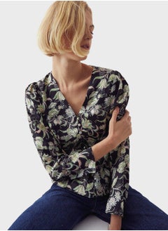 WAREHOUSE Button Detail V-Neck Top  - Image 1