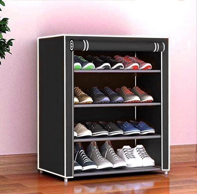 LookNSnap Premium Multipurpose Metal, Plastic Storage Rack with Dustproof Cover (4 Shelves, Black) - Image 1