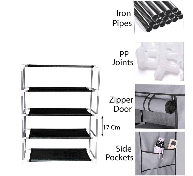 LookNSnap Premium Multipurpose Metal, Plastic Storage Rack with Dustproof Cover (4 Shelves, Black) - Image 3