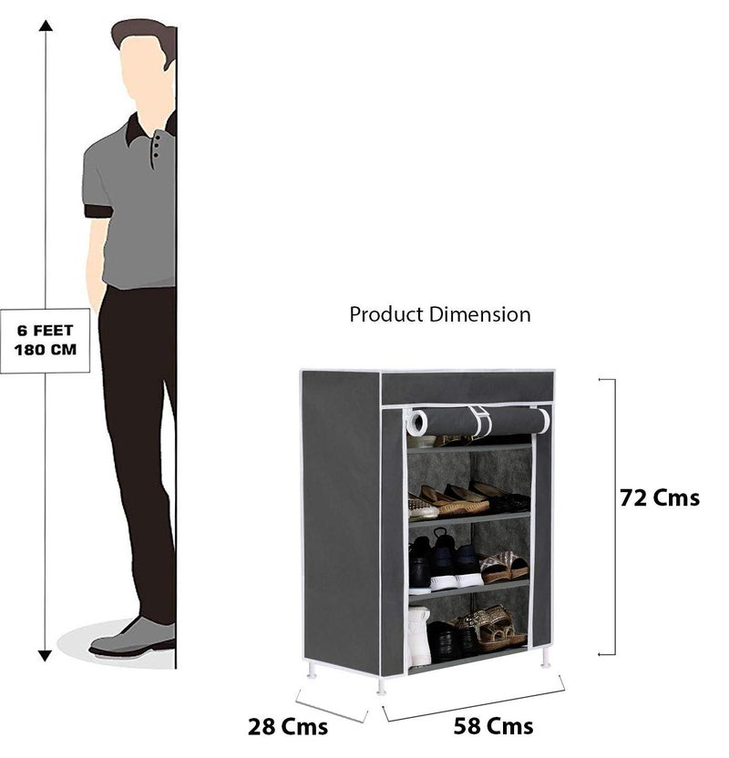 LookNSnap Premium Multipurpose Metal, Plastic Storage Rack with Dustproof Cover (4 Shelves, Black) - Image 2