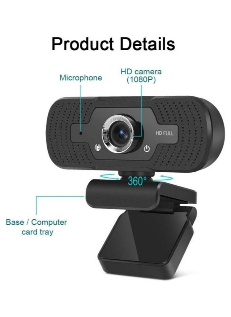 Webcam HD 1080P,Webcam with Microphone, USB Desktop Laptop Camera with 110 Degree Widescreen,Stream Webcam for Calling, Recording,Conferencing, Gaming,Webcam with Privacy Shutter and Tripod