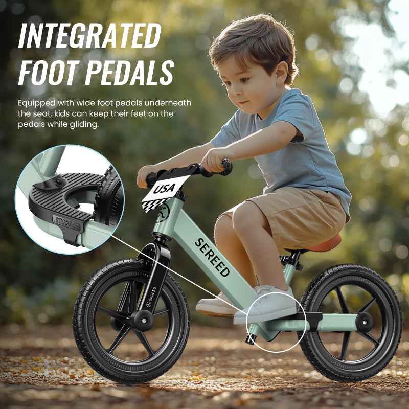SEREED Toddler Balance Bike 2 Year Old, No Pedal Kids Bicycle Toys for 2-5 Years Old, Tool-Free Adjustment, Customize Plate with Stickers, Gift for 2-3 Boys Girls (Mint Green) - Image 2