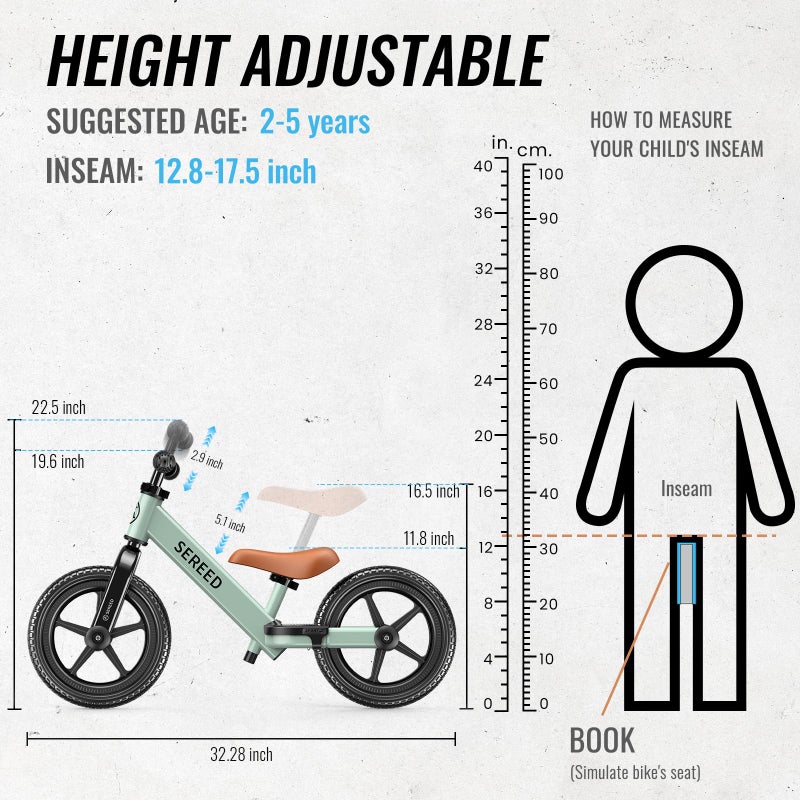 SEREED Toddler Balance Bike 2 Year Old, No Pedal Kids Bicycle Toys for 2-5 Years Old, Tool-Free Adjustment, Customize Plate with Stickers, Gift for 2-3 Boys Girls (Mint Green) - Image 3