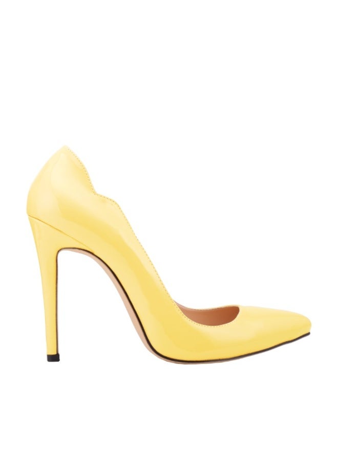 Loquat Elegant, Professional and Comfortable Patent Leather Low-Vamp Pointed Toe Stiletto Heels Yellow - Image 1