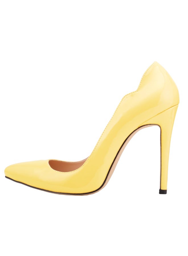Loquat Elegant, Professional and Comfortable Patent Leather Low-Vamp Pointed Toe Stiletto Heels Yellow - Image 2