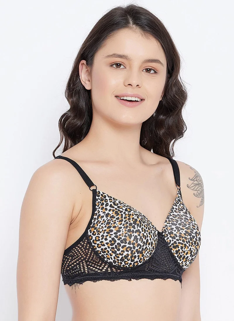 Clovia Black Clovia Padded Non-Wired Full Cup Animal Print T-shirt Bra in Black - Lace for Women | Best Price UAE