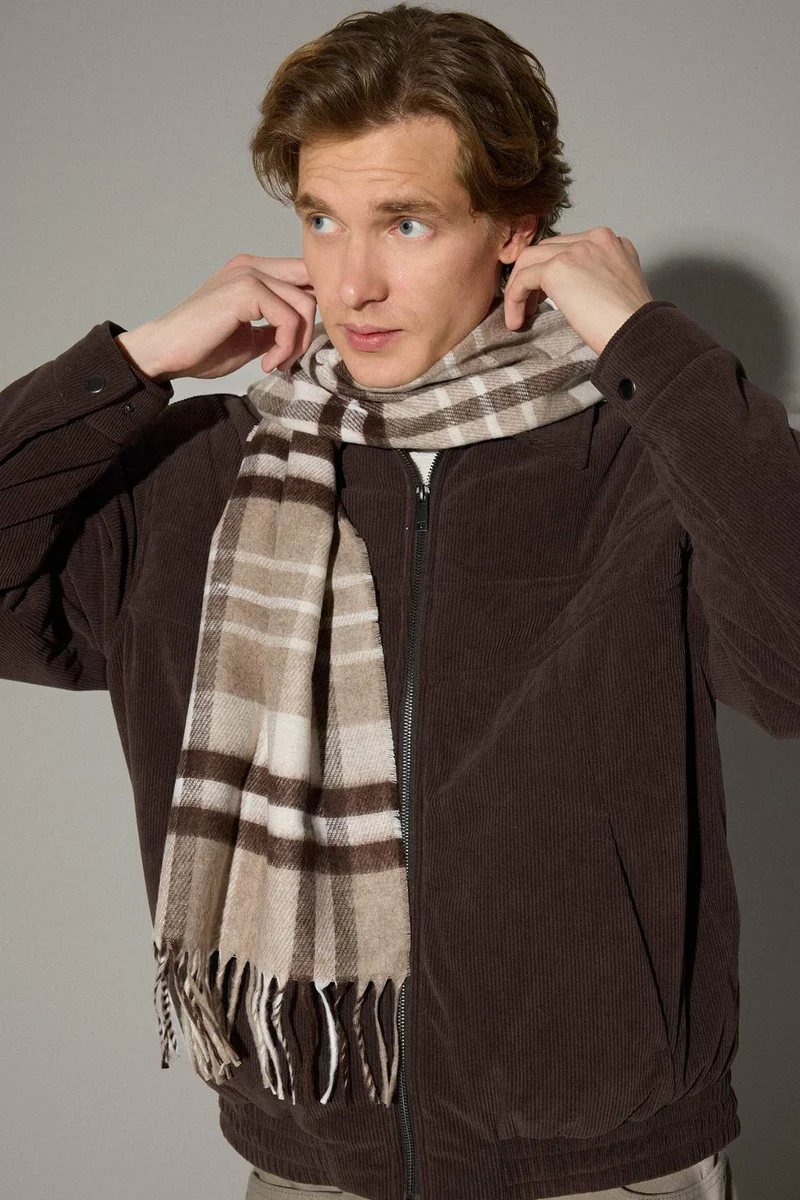 Man Plaid Neck Scarf