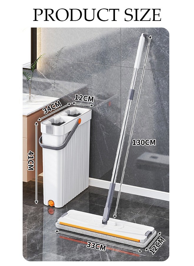 DUNISO - Home Mop and Bucket Set with 2 Pcs Reusable Microfiber Pads, Self-Separation Dirty and Clean Water System Self Wringing, Square Mop-Head for Hardwood Tile Marble Floors - Image 1