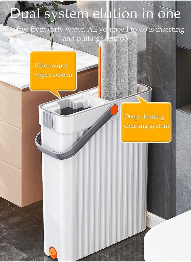 DUNISO - Home Mop and Bucket Set with 2 Pcs Reusable Microfiber Pads, Self-Separation Dirty and Clean Water System Self Wringing, Square Mop-Head for Hardwood Tile Marble Floors - Image 1