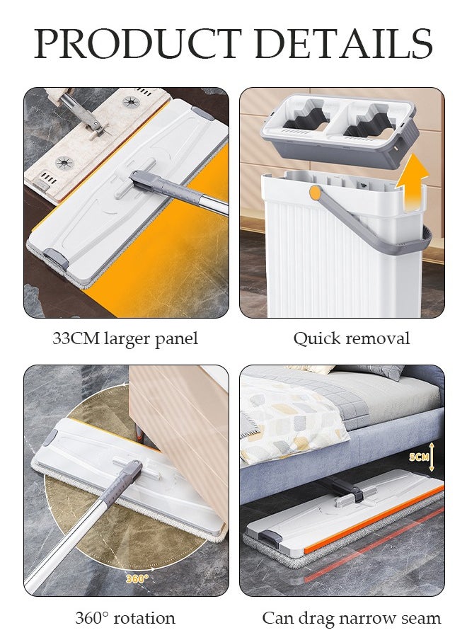 DUNISO - Home Mop and Bucket Set with 2 Pcs Reusable Microfiber Pads, Self-Separation Dirty and Clean Water System Self Wringing, Square Mop-Head for Hardwood Tile Marble Floors - Image 1