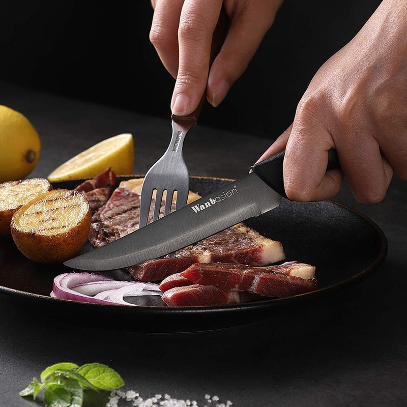 Wanbasion Black Non Serrated Steak Knives Set, Steak Knife Set Dishwasher Safe, Sharp Steak Knives Set for Kitchen with Ergonomic Handles - Image 4
