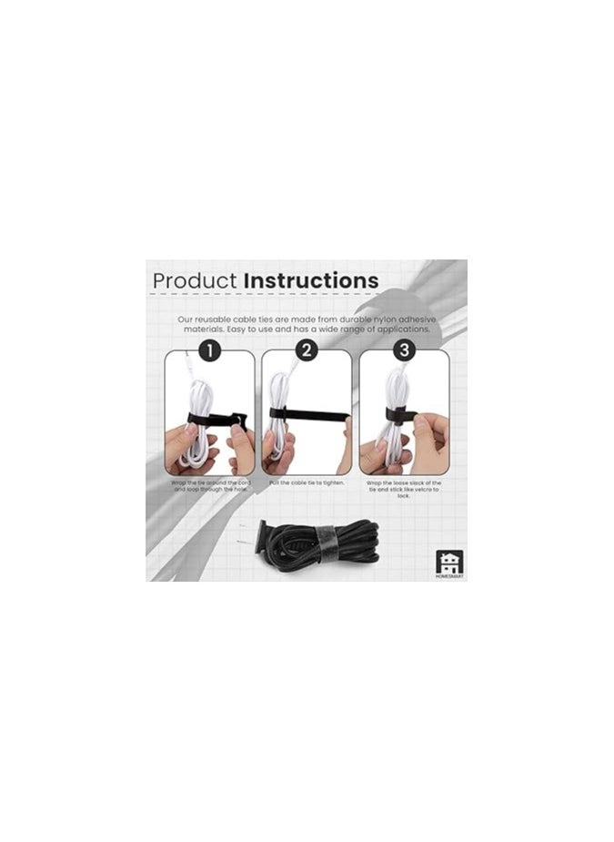 Home Smart Home Smart 50 PCS Reusable Fastening Cable Ties, Microfiber Cloth 6-Inch Hook and Loop Cord (Black)  - Image 2