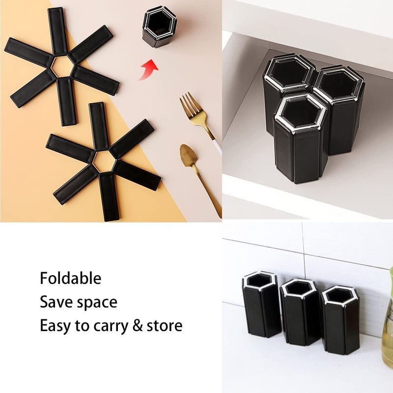 Cazuela Cazuela Folding Hot Pot Trivet Non Slip Silicone Heat Resistant Modern PVC Insulated Dining Table Flower Shaped Expandable Teapot Kitchen & Restaurant Pot Table Holder Ware (Black) (6)  - Image 5