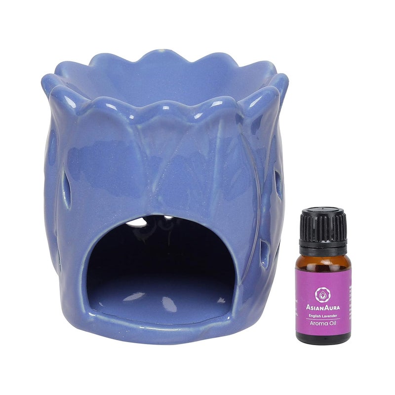 CEC TLight Candle Lotus Shape Diffuser with 1 10 ml Aroma Oil Fragrance English Lavender 1 Tea Light Candle Purple  - Image 1