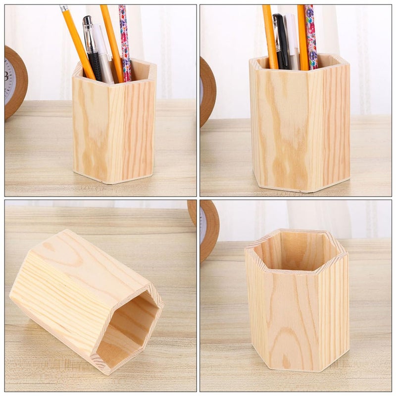 مجموعة حامل قلم خشب غير مكتمل 8 قطع DIY كوب فرشاة مكياج حاوية القرطاسية - Image 5