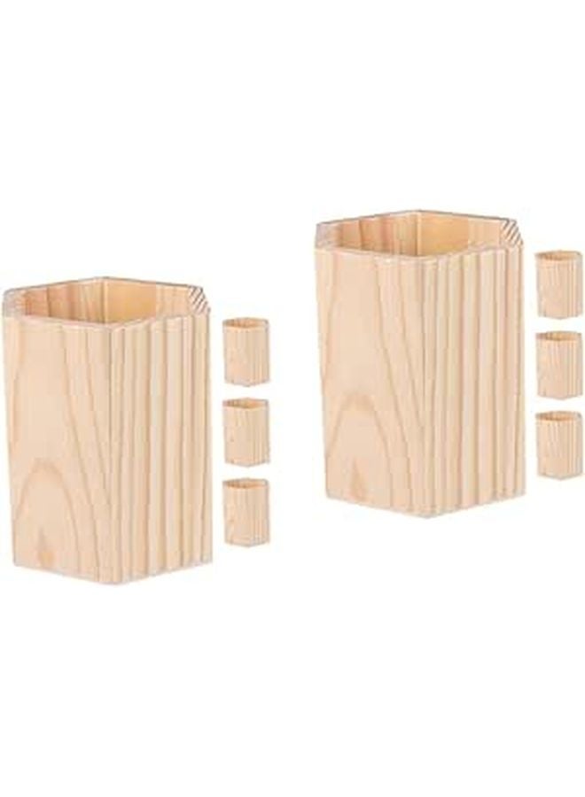 مجموعة حامل قلم خشب غير مكتمل 8 قطع DIY كوب فرشاة مكياج حاوية القرطاسية - Image 1