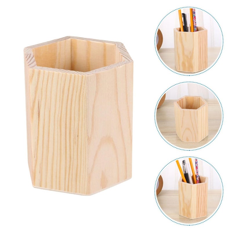 مجموعة حامل قلم خشب غير مكتمل 8 قطع DIY كوب فرشاة مكياج حاوية القرطاسية - Image 3
