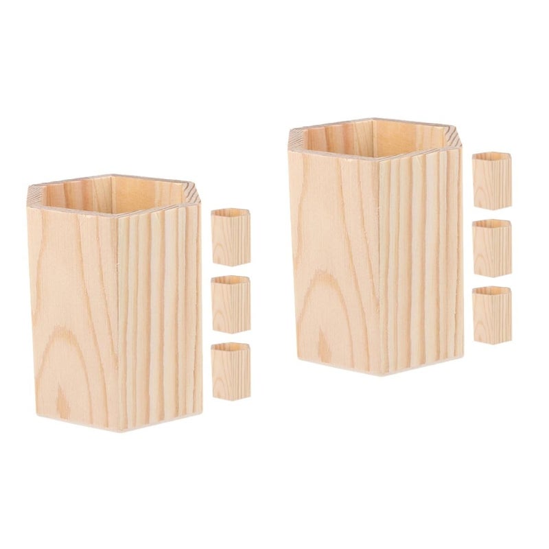 مجموعة حامل قلم خشب غير مكتمل 8 قطع DIY كوب فرشاة مكياج حاوية القرطاسية - Image 2