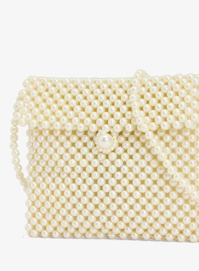 Ginger Boutique White Embroidered Pearl Beaded Clutch for Women | Best Price UAE