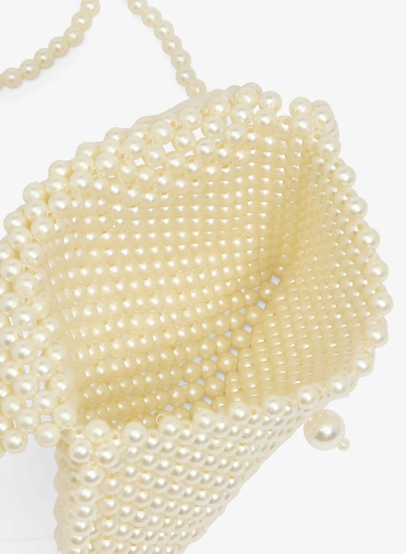 Ginger Boutique White Embroidered Pearl Beaded Clutch for Women | Best Price UAE