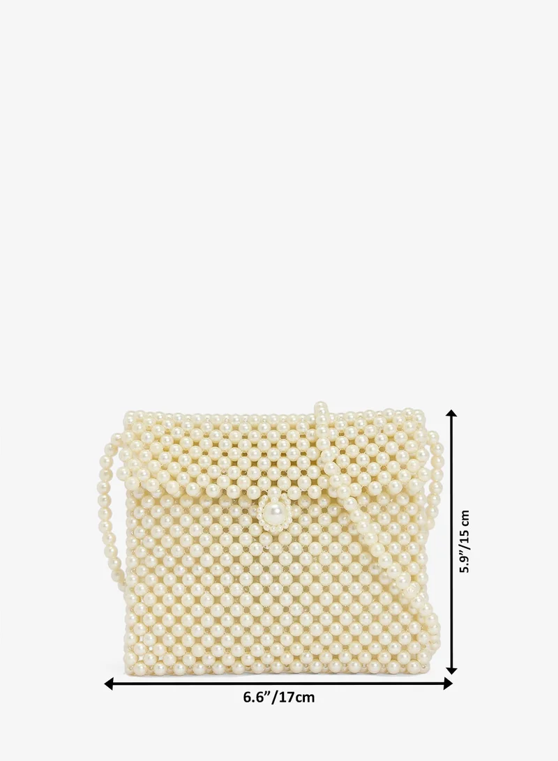 Ginger Boutique White Embroidered Pearl Beaded Clutch for Women | Best Price UAE