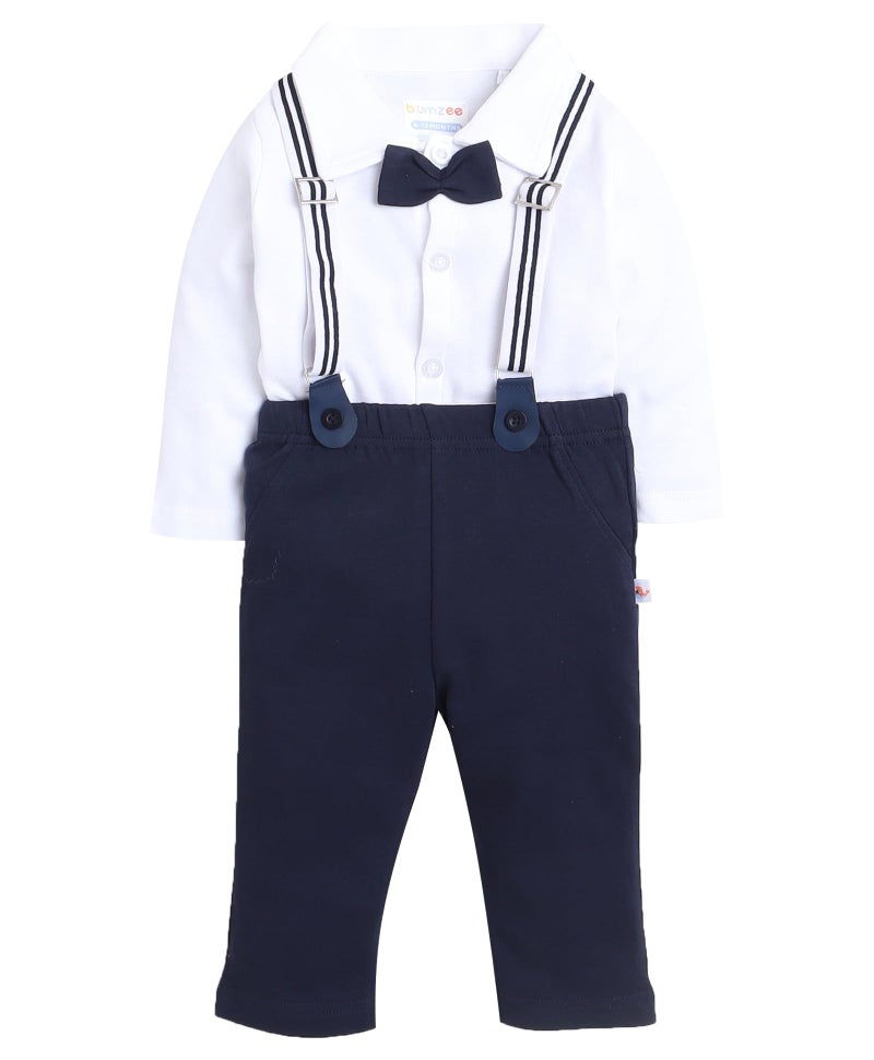 BUMZEE Navy & White Boys Full Sleeves Shirt Pant Set With Suspender & Cap Age - 2-3 Years (Peb8583F-nbl.wht) - Image 1