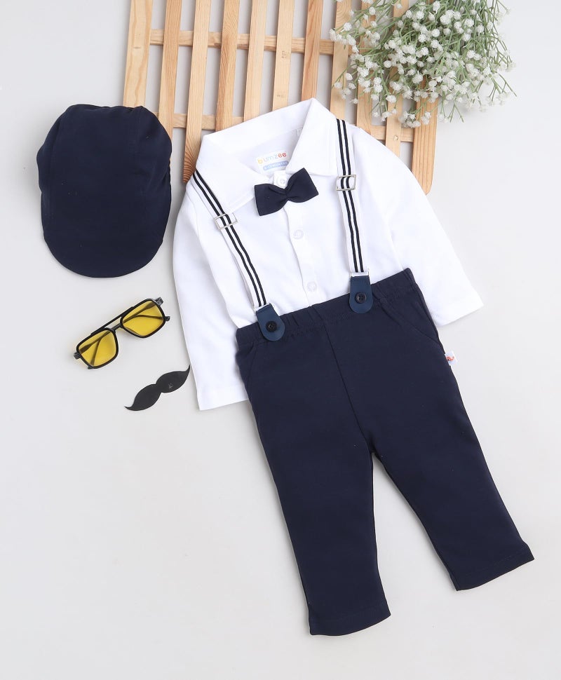 BUMZEE Navy & White Boys Full Sleeves Shirt Pant Set With Suspender & Cap Age - 2-3 Years (Peb8583F-nbl.wht) - Image 2