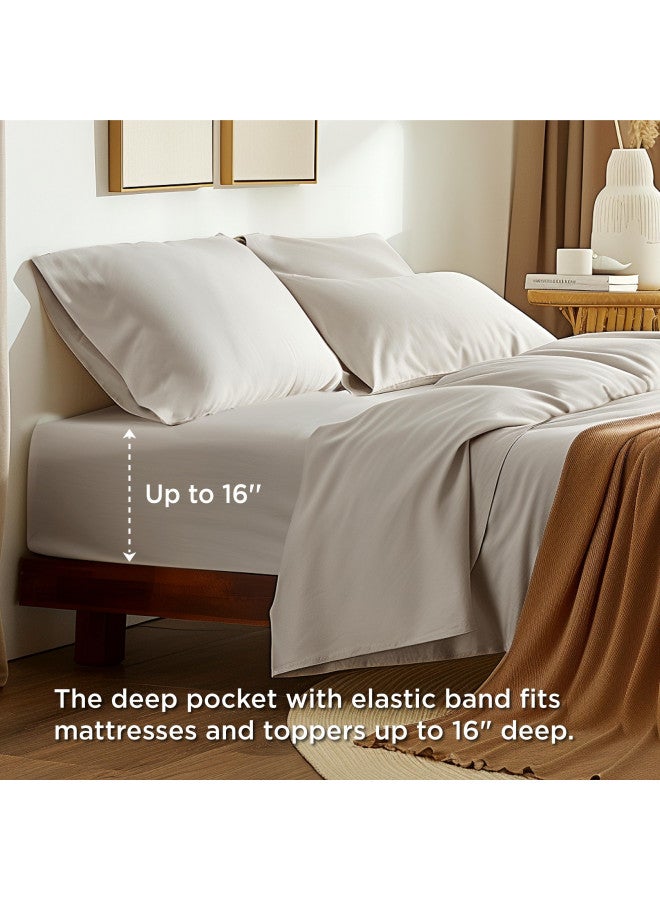 Bedsure Bedsure 100% Cotton Sheets Queen Size - Soft Percale Sheets, 4 Pieces Linen Sheet Set, Breathable Cooling Queen Sheets, Cotton Bed Sheets with Deep Pocket Up to 16", Bedding Sheets & Pillowcases  - Image 3