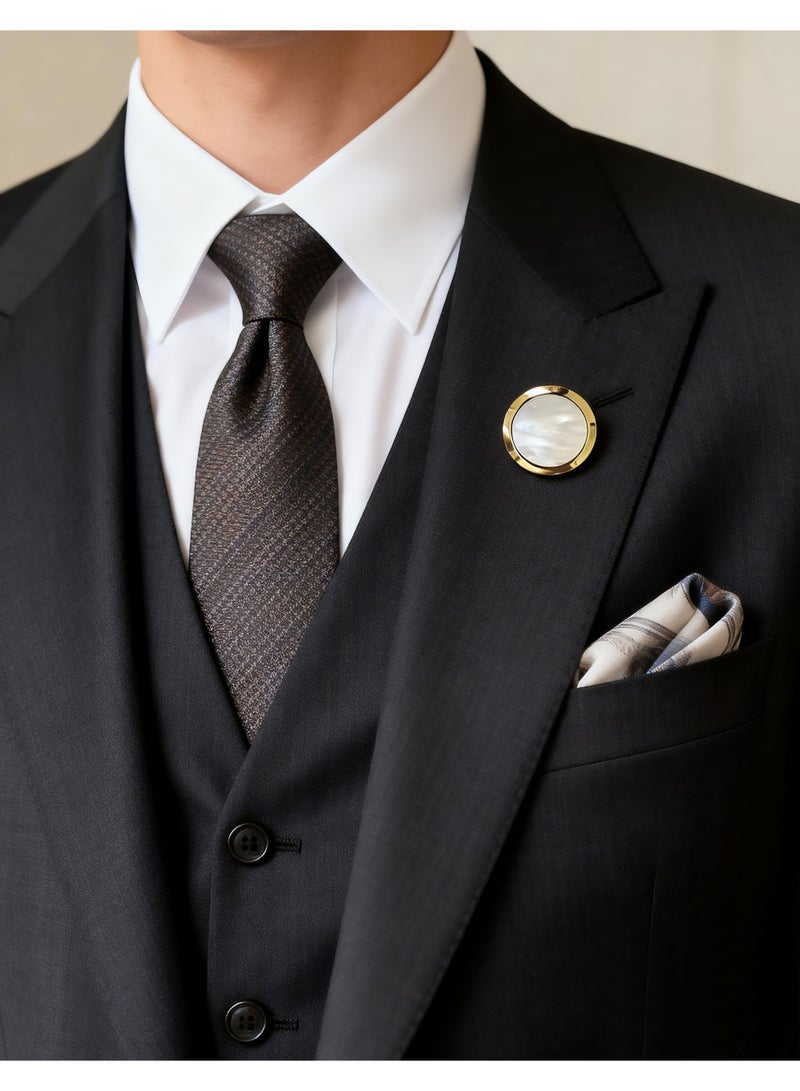 HomeNoor Classic Mother of Pearl Brooch, Gold Round Lapel Pin, Premium Suit Accessory for Business, Wedding, Formal & Casual Wear, Perfect Gift for Men & Women - Image 2