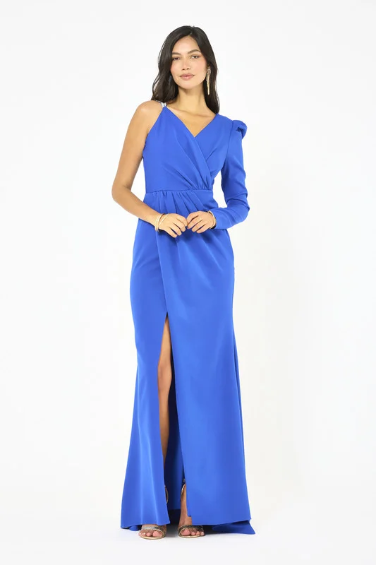 Iyra One-Shoulder Cascade Wrap Gown