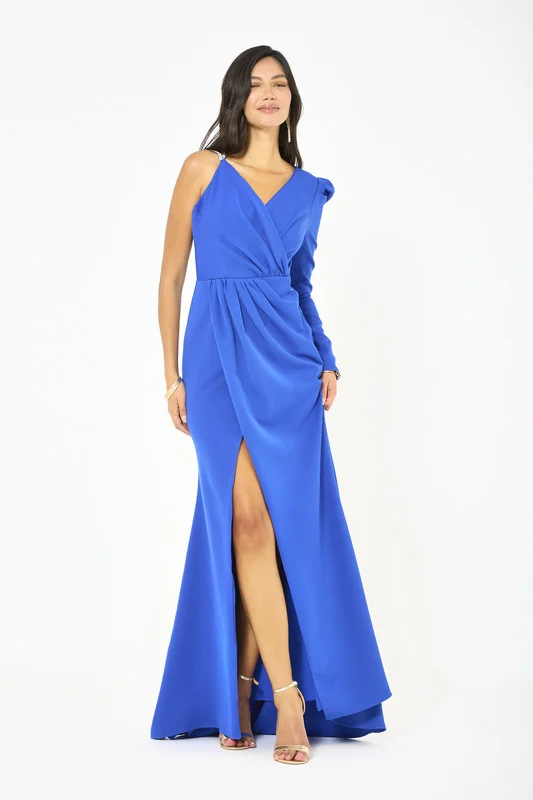 Iyra One-Shoulder Cascade Wrap Gown