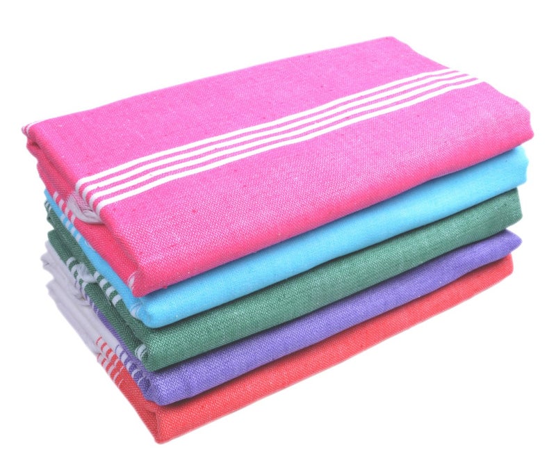 Sathiyas Cotton Bath Towel 240 GSM (Set of 5, Lavender, Red, Green, Pink, Blue) - Image 1