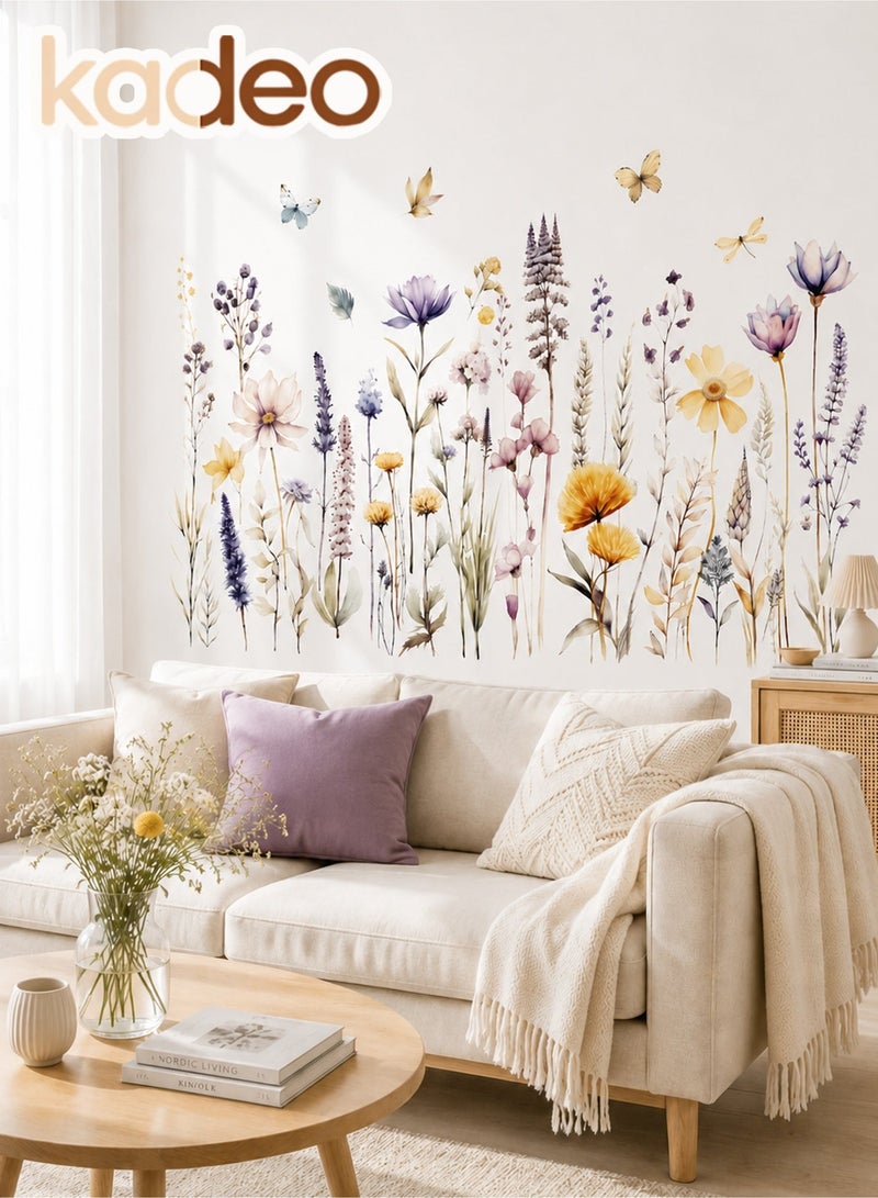 kadeo Floral Wall Stickers for Home Decor, Hand-Painted Flowers & Butterflies Wall Decals, Bedroom, Living Room, Nursery Decoration, Peel and Stick Removable Waterproof Wall Paper - Image 2